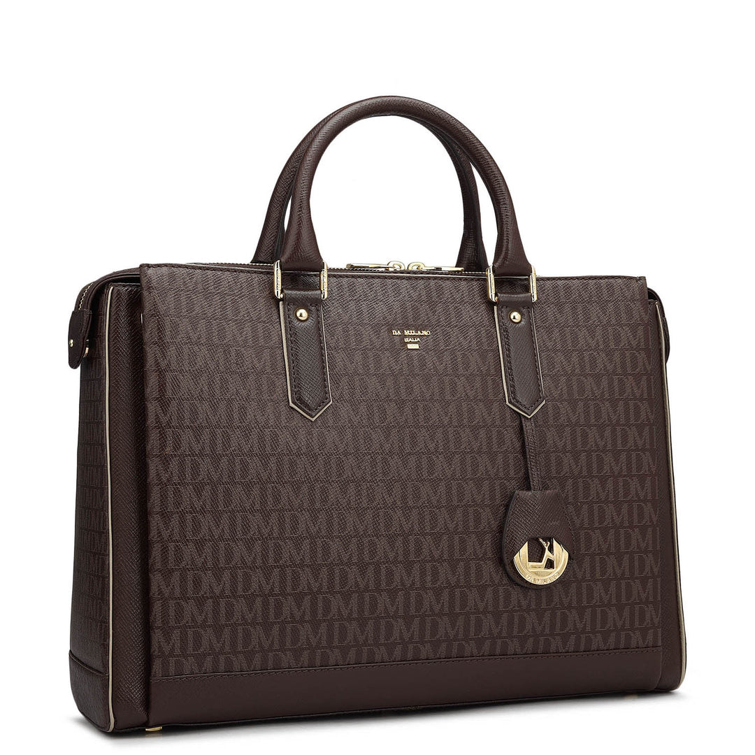 Monogram Leather Laptop Bag - Chocolate