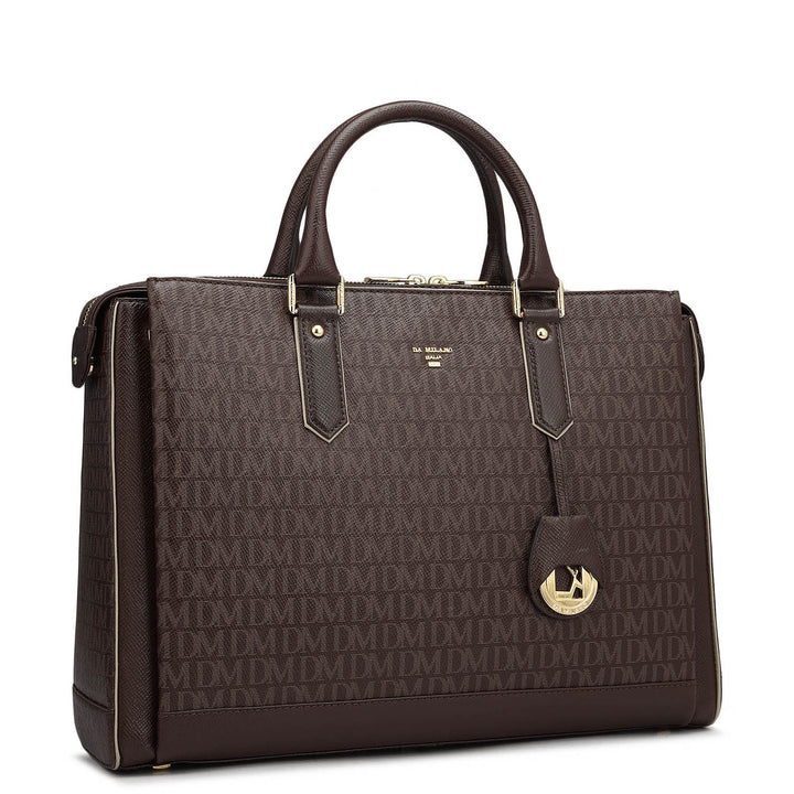 Monogram Leather Laptop Bag - Chocolate
