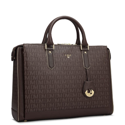 Monogram Leather Laptop Bag - Chocolate