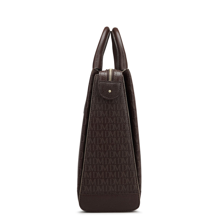 Monogram Leather Laptop Bag - Chocolate
