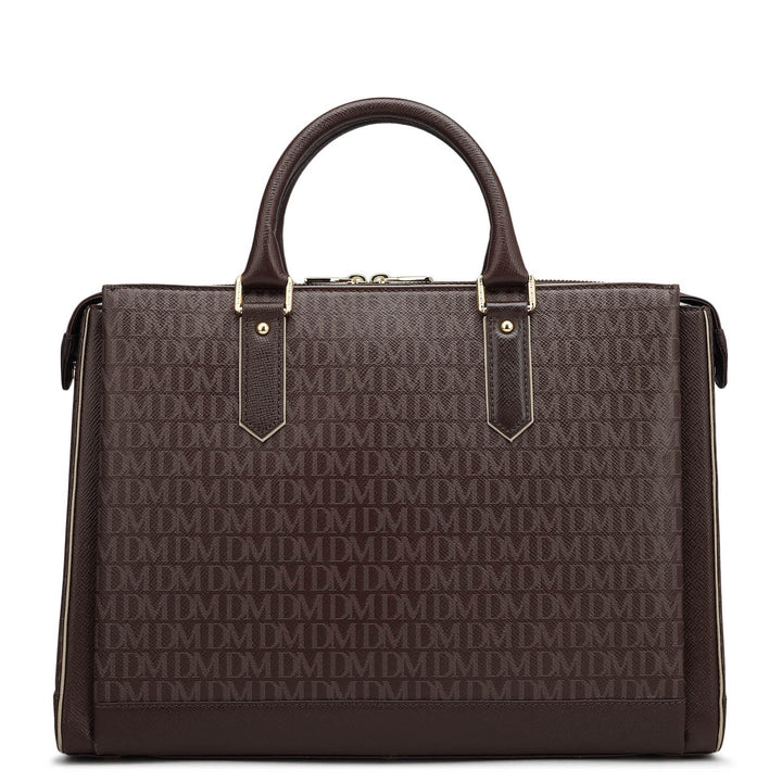Monogram Leather Laptop Bag - Chocolate