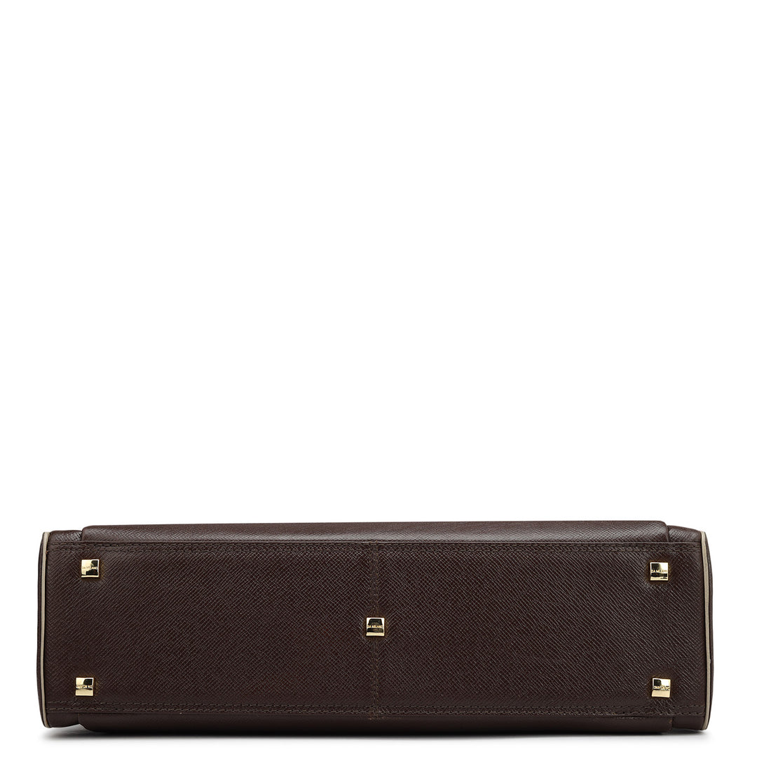 Monogram Leather Laptop Bag - Chocolate