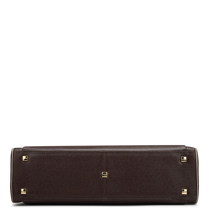 Monogram Leather Laptop Bag - Chocolate