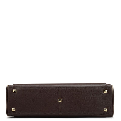 Monogram Leather Laptop Bag - Chocolate