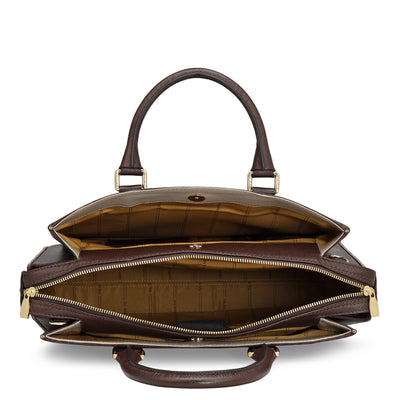 Monogram Leather Laptop Bag - Chocolate