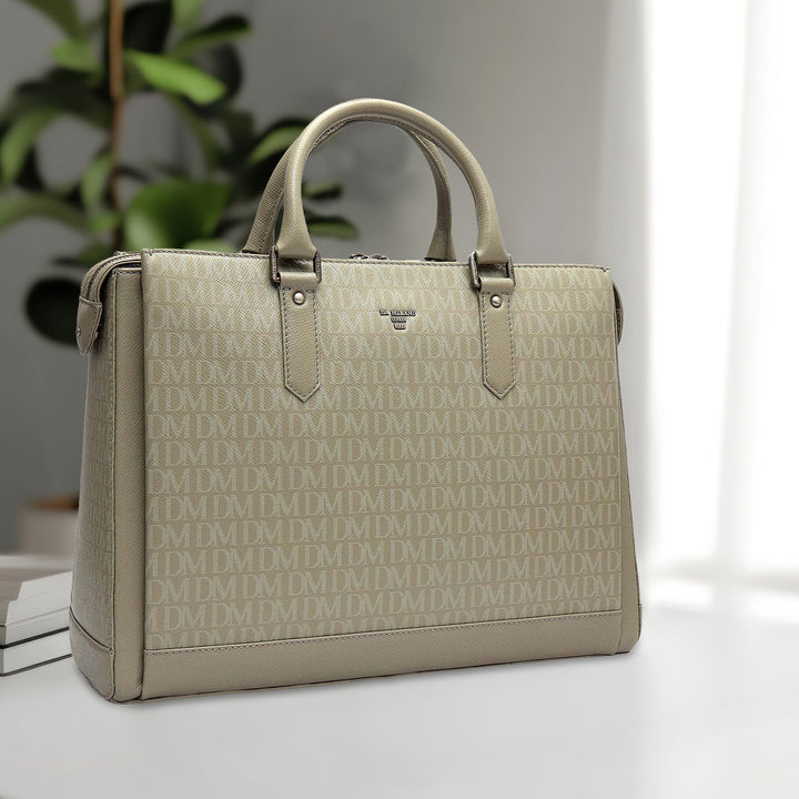 Monogram Franzy Leather Laptop Bag - Stone Grey