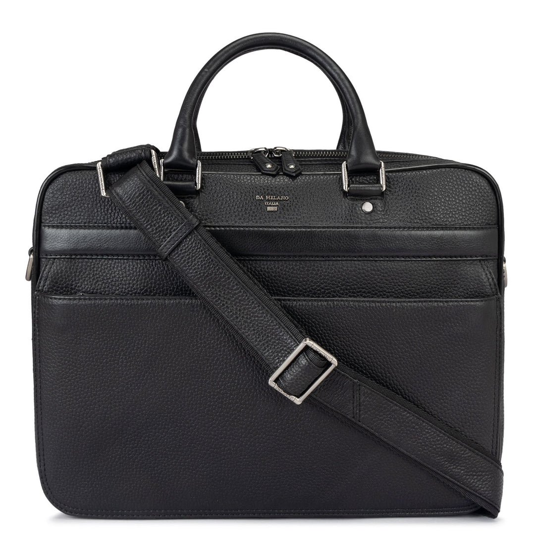 Wax Leather Laptop Bag - Black