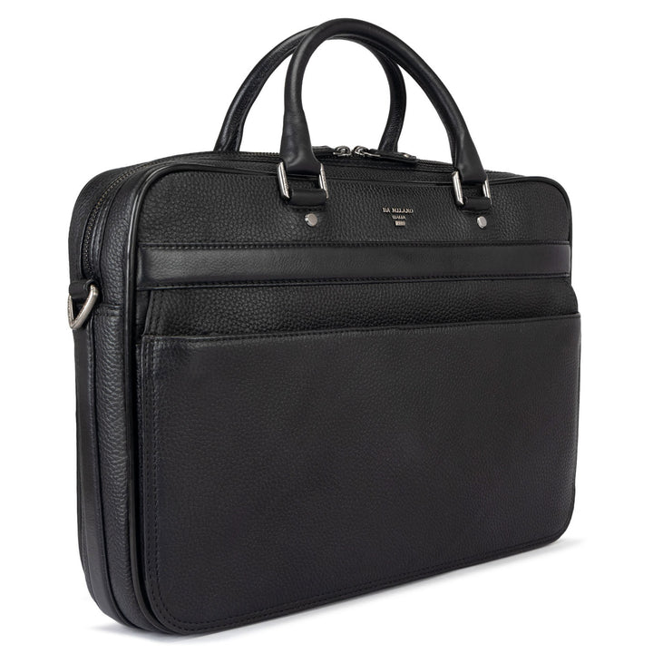 Wax Leather Laptop Bag - Black