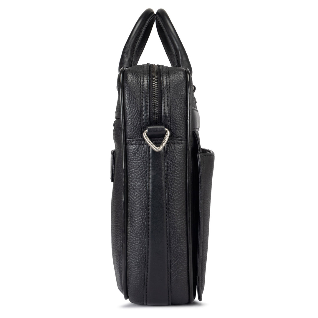 Wax Leather Laptop Bag - Black
