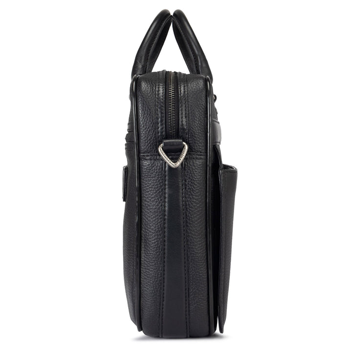 Wax Leather Laptop Bag - Black