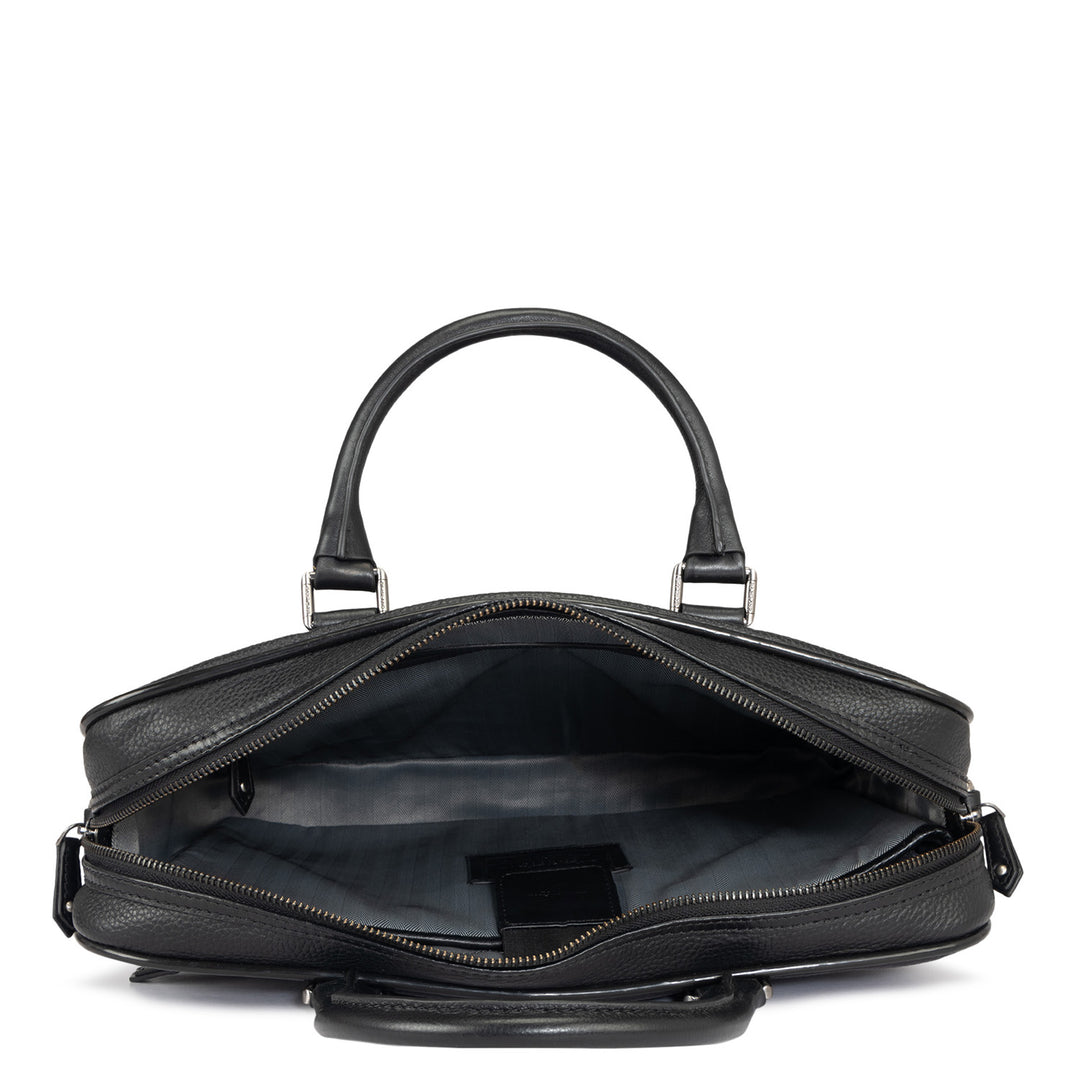 Wax Leather Laptop Bag - Black