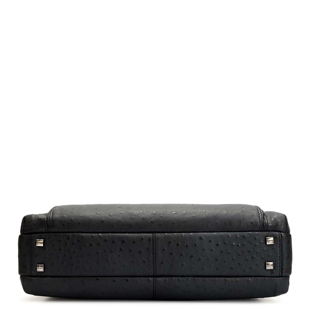 Ostrich Leather Laptop Bag - Black
