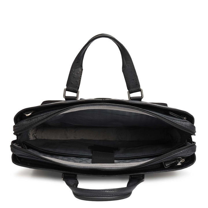 Ostrich Leather Laptop Bag - Black