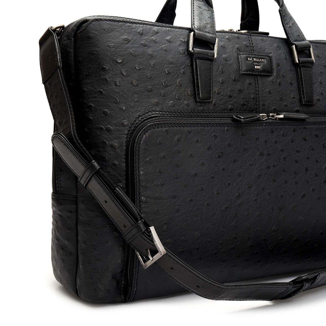 Ostrich Leather Laptop Bag - Black