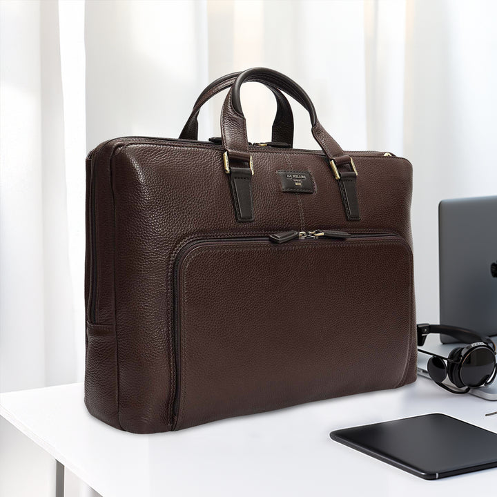 Wax Leather Laptop Bag - Chocolate