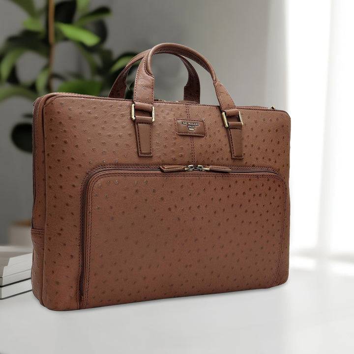 Ostrich Leather Laptop Bag - Mocha