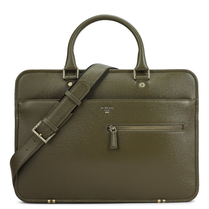 Franzy Leather Laptop Bag - Military Green