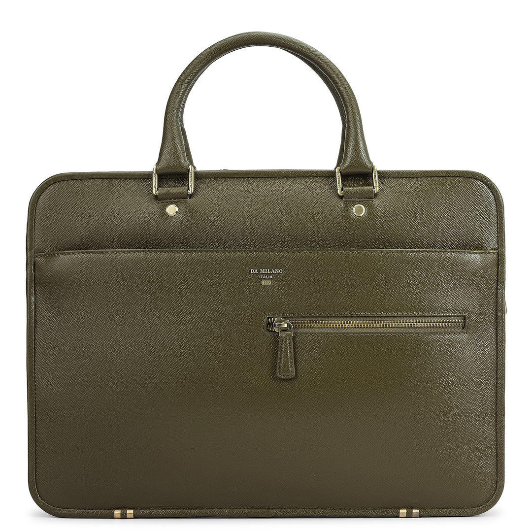 Franzy Leather Laptop Bag - Military Green