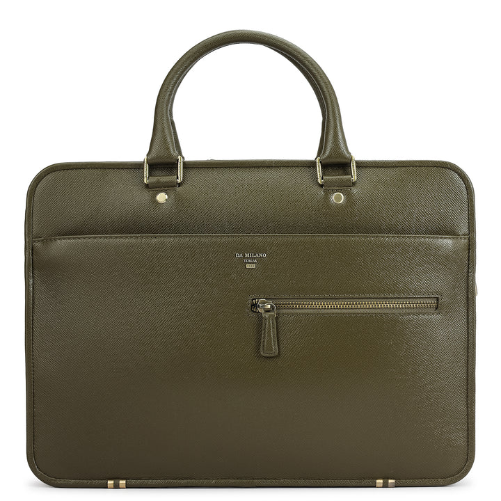 Franzy Leather Laptop Bag - Military Green