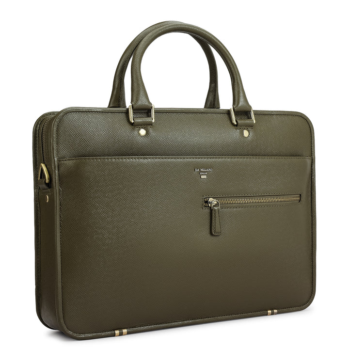 Franzy Leather Laptop Bag - Military Green