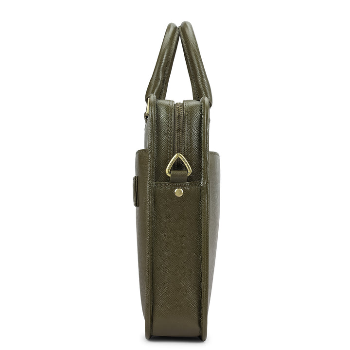 Franzy Leather Laptop Bag - Military Green