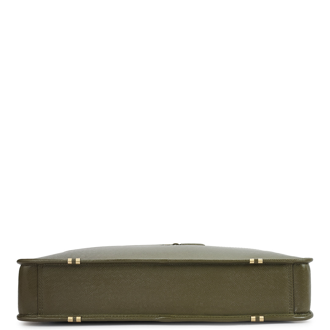 Franzy Leather Laptop Bag - Military Green