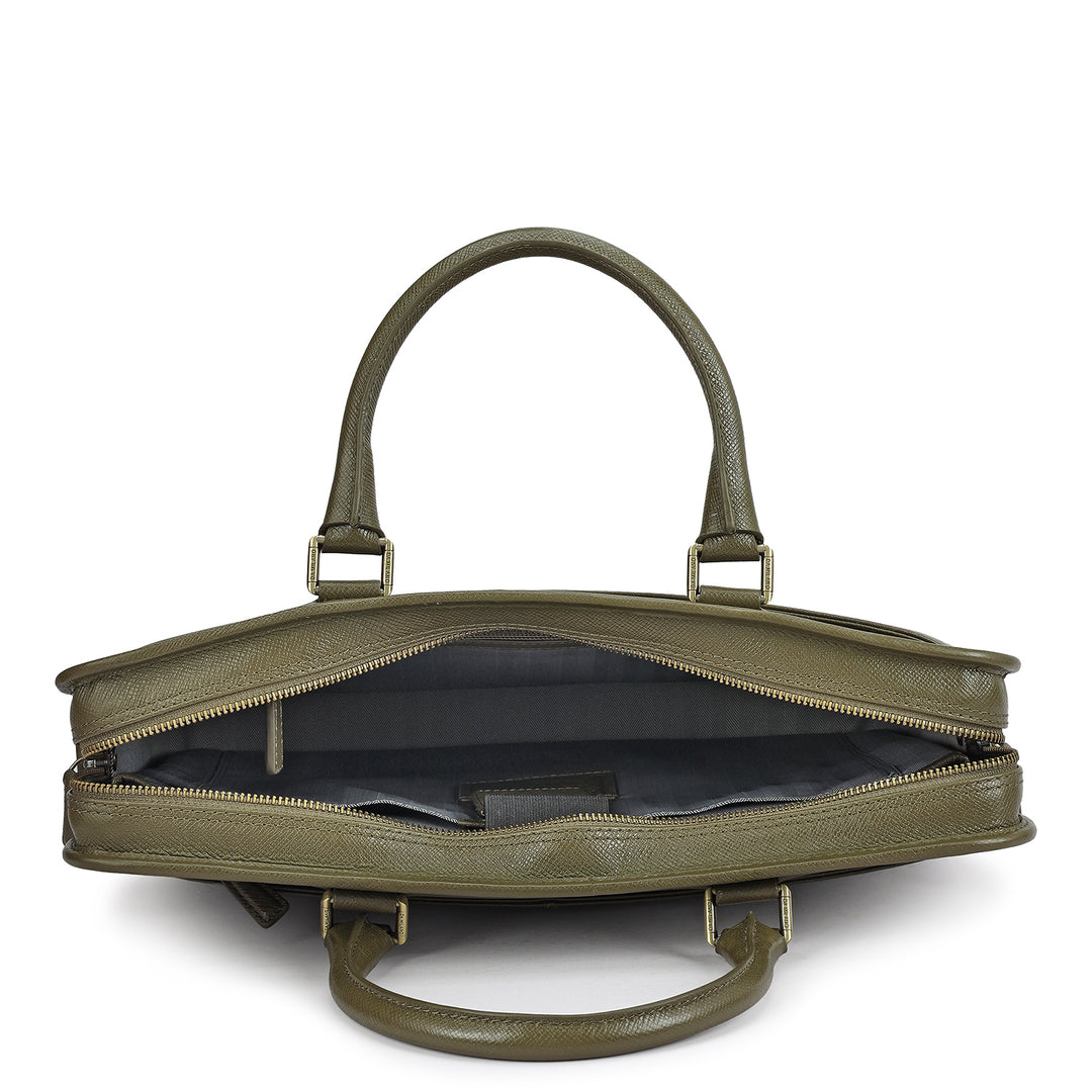 Franzy Leather Laptop Bag - Military Green