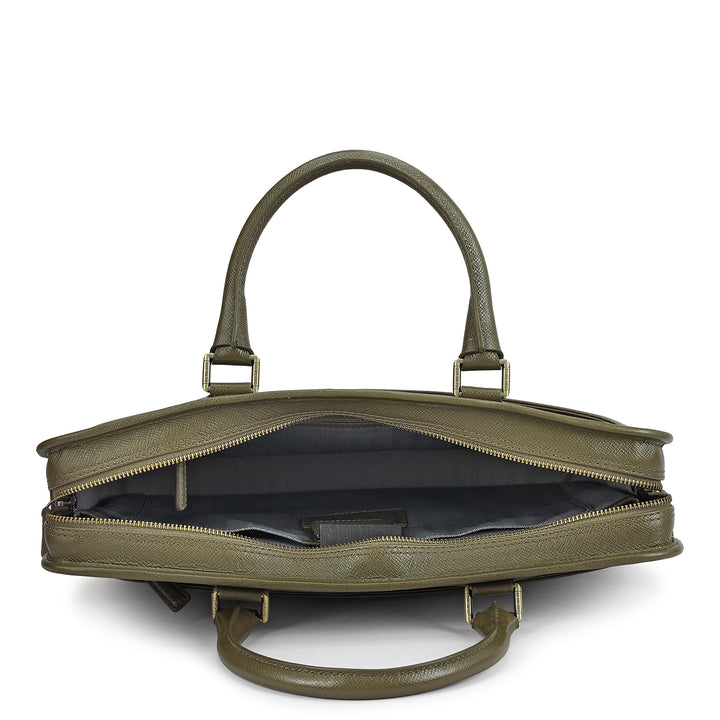 Franzy Leather Laptop Bag - Military Green