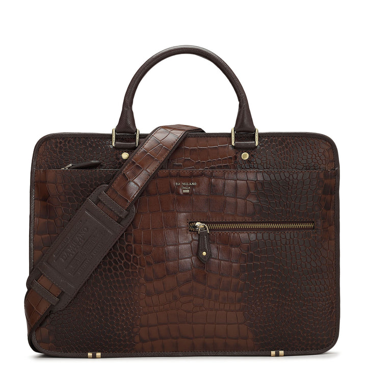 Croco Leather Laptop Bag - Brown