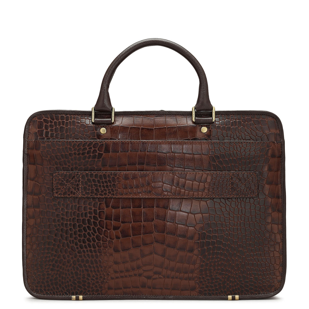 Croco Leather Laptop Bag - Brown