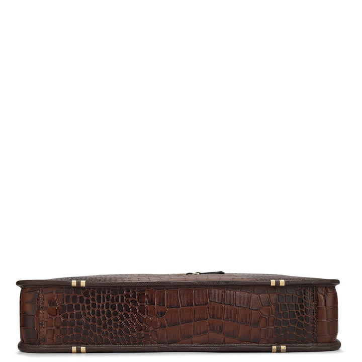 Croco Leather Laptop Bag - Brown