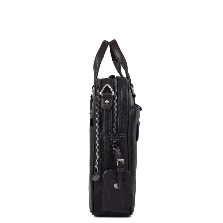 Elephant Pattern Leather Laptop Bag - Blue