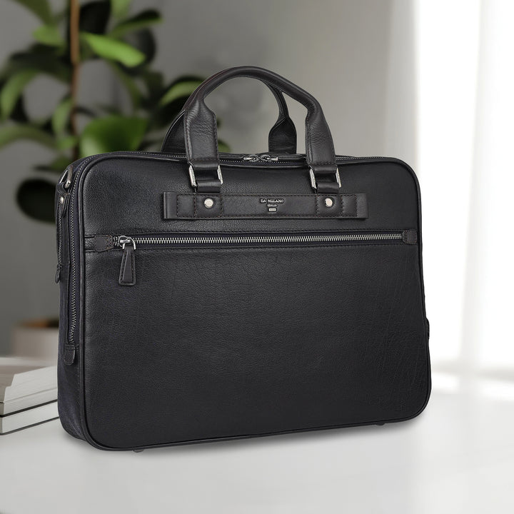 Elephant Pattern Leather Laptop Bag - Blue