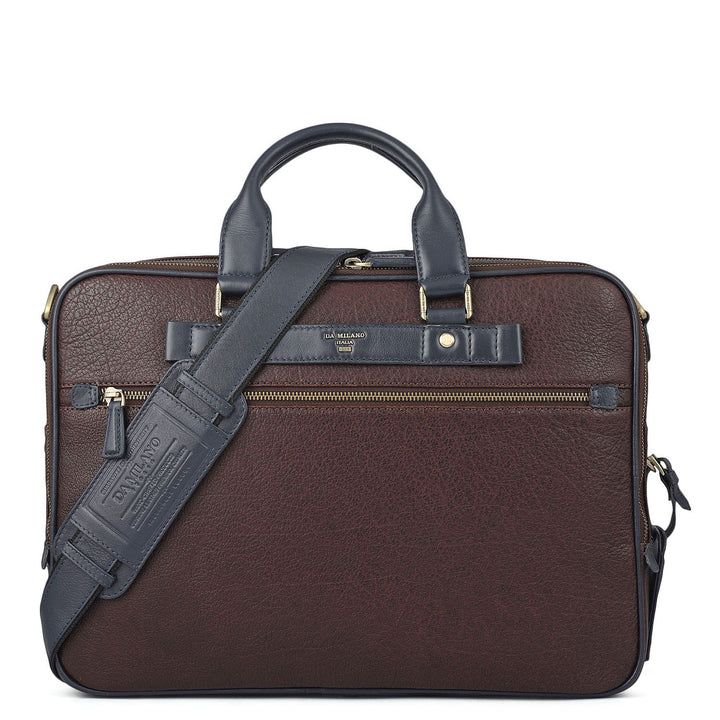 Elephant Pattern Leather Laptop Bag - Brown