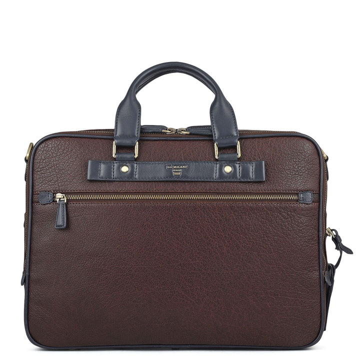 Elephant Pattern Leather Laptop Bag - Brown