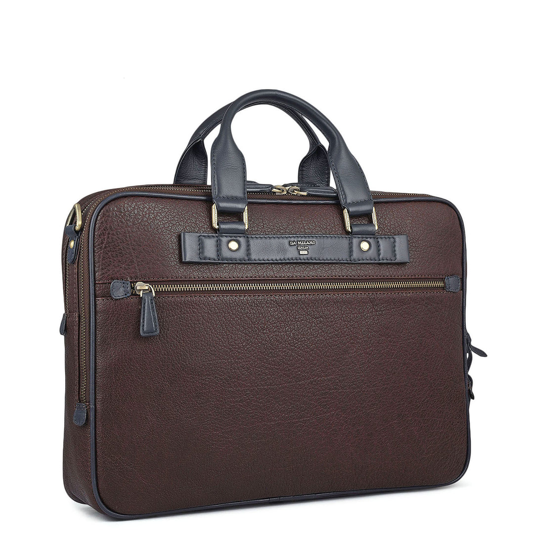 Elephant Pattern Leather Laptop Bag - Brown