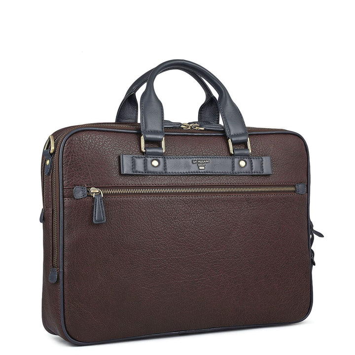 Elephant Pattern Leather Laptop Bag - Brown