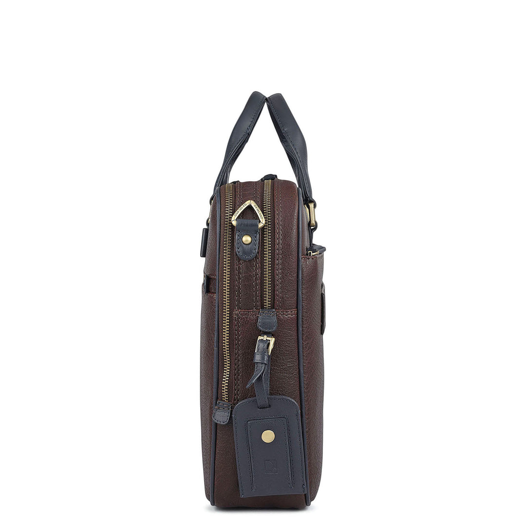 Elephant Pattern Leather Laptop Bag - Brown