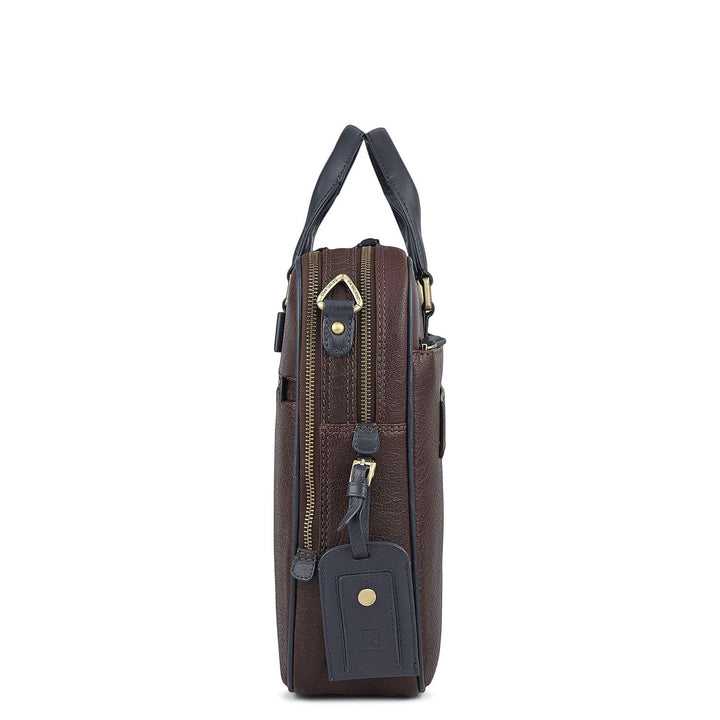 Elephant Pattern Leather Laptop Bag - Brown
