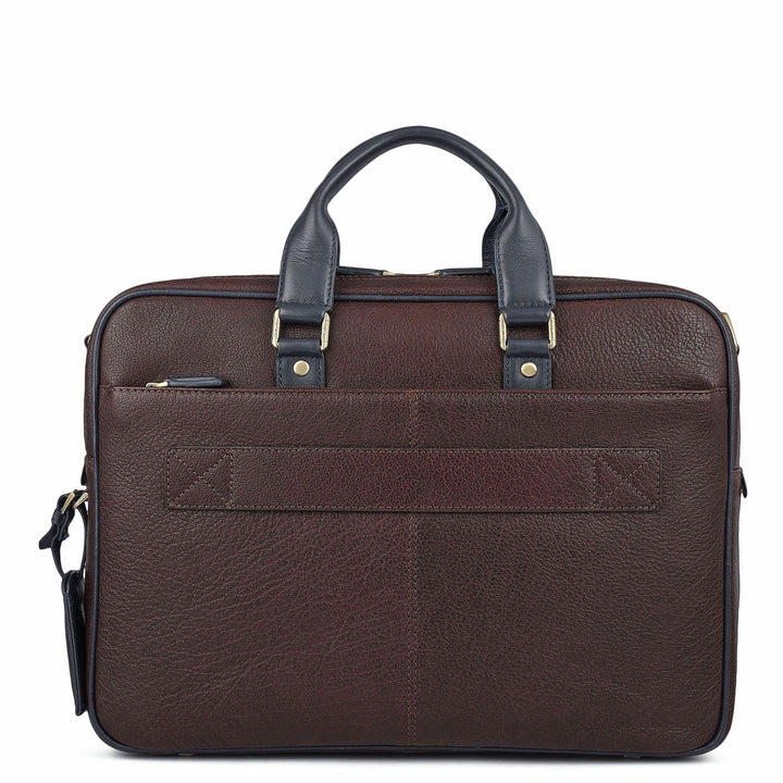 Elephant Pattern Leather Laptop Bag - Brown