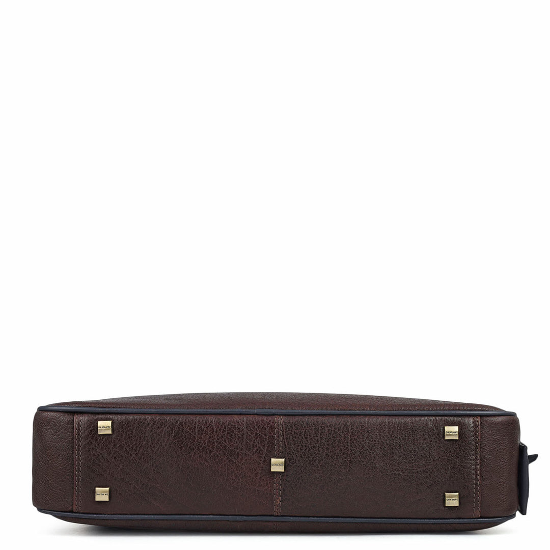 Elephant Pattern Leather Laptop Bag - Brown