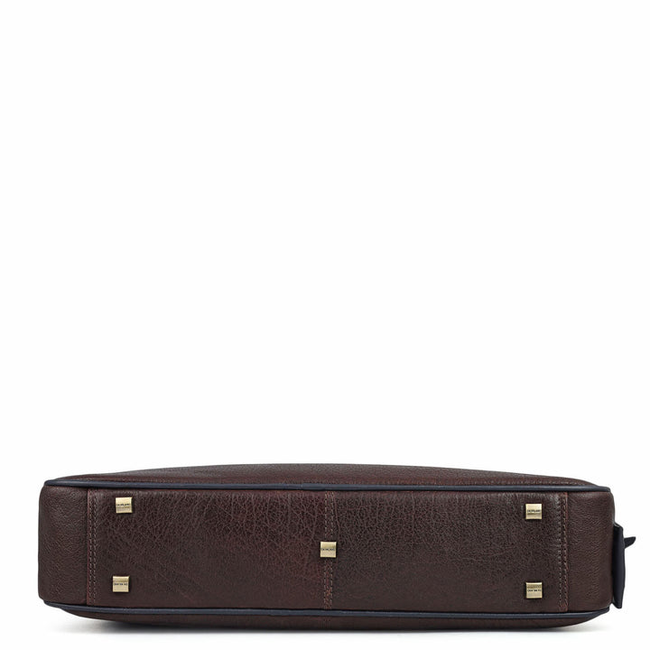 Elephant Pattern Leather Laptop Bag - Brown