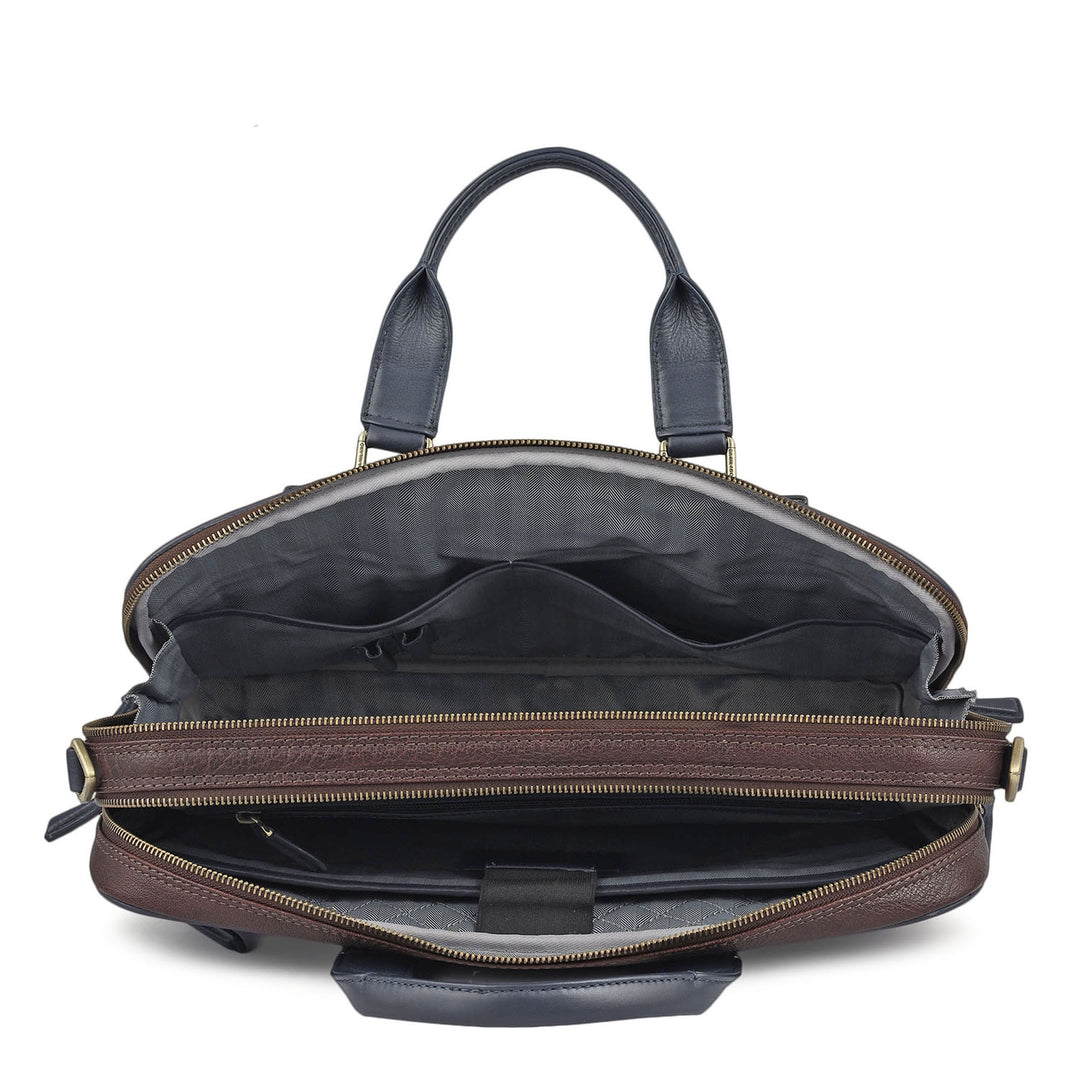 Elephant Pattern Leather Laptop Bag - Brown