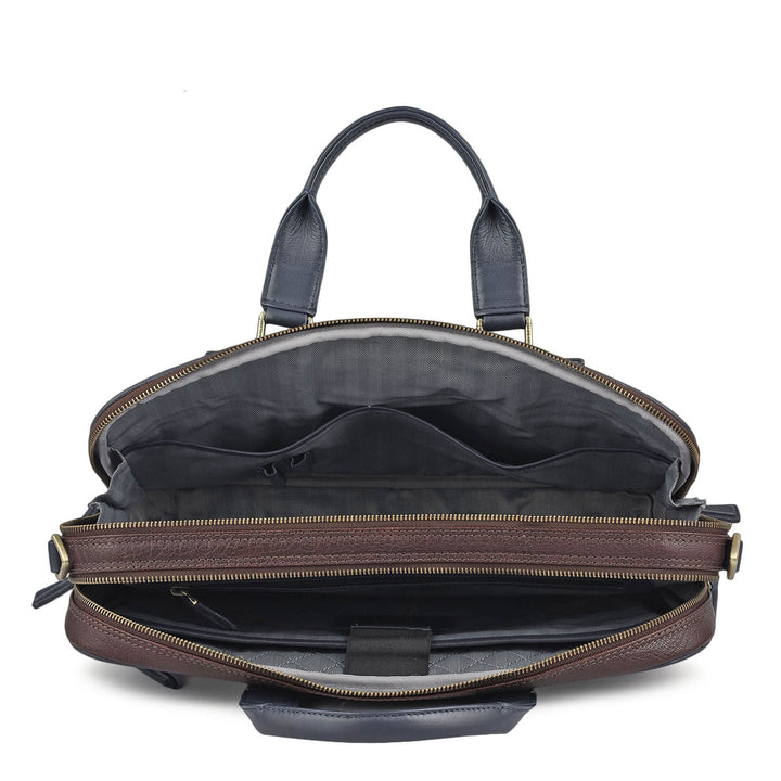 Elephant Pattern Leather Laptop Bag - Brown