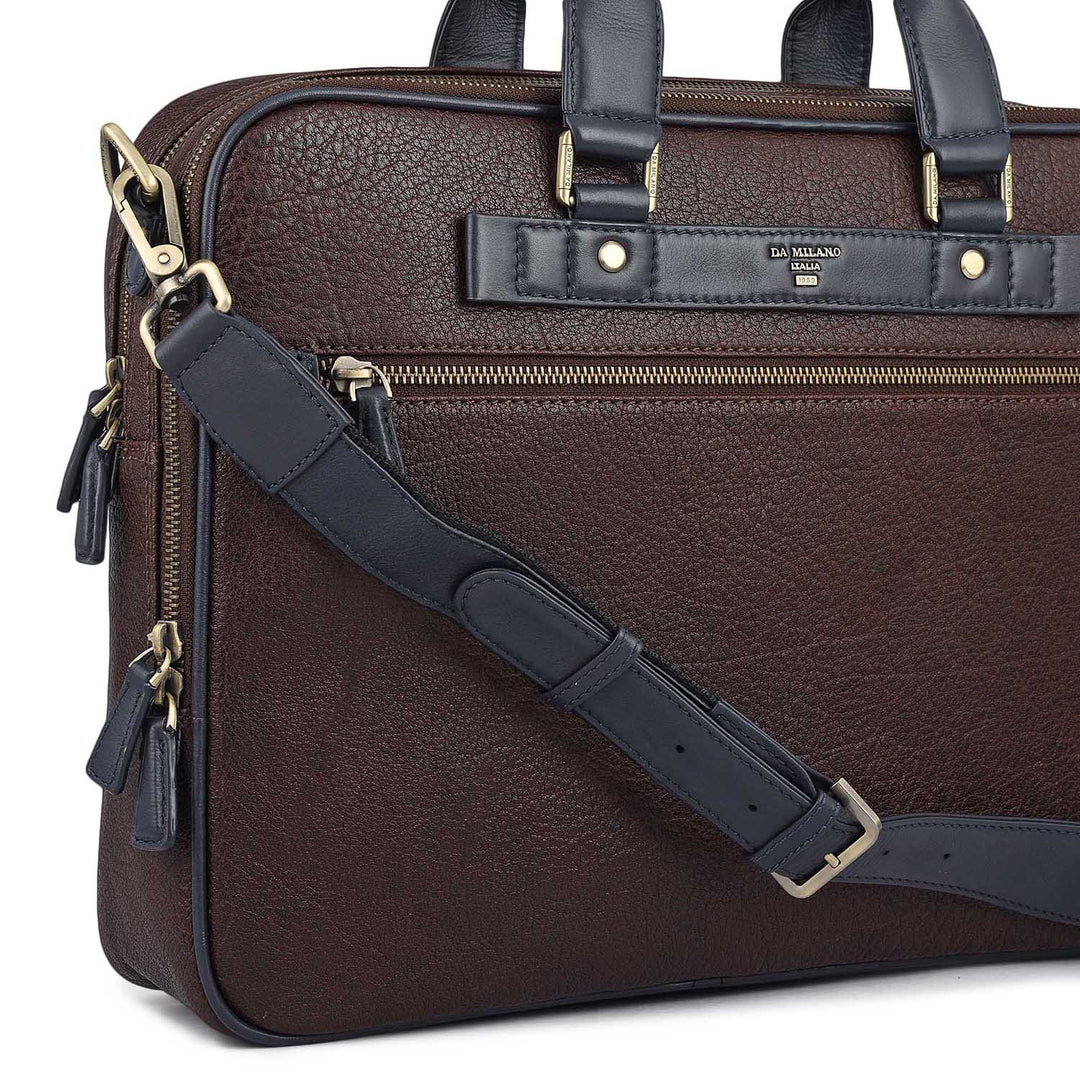 Elephant Pattern Leather Laptop Bag - Brown