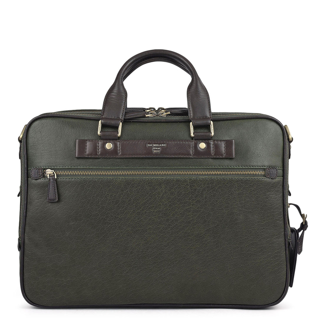 Elephant Pattern Leather Laptop Bag - Green