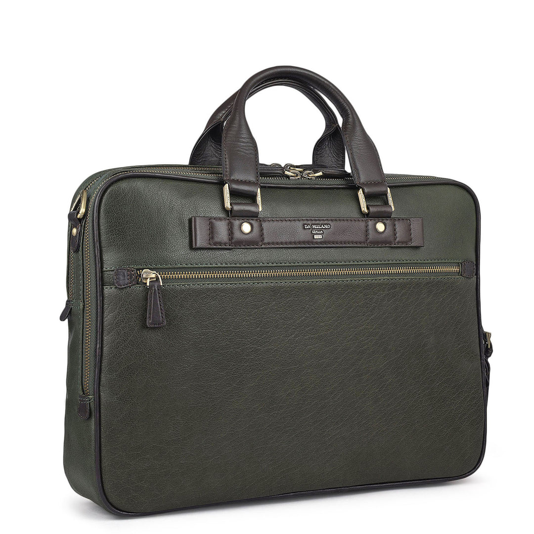 Elephant Pattern Leather Laptop Bag - Green