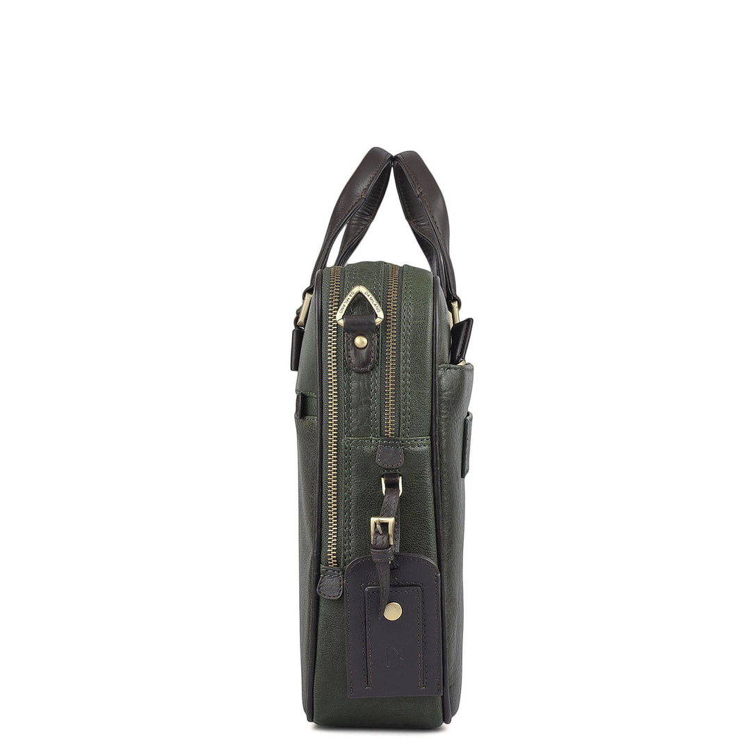 Elephant Pattern Leather Laptop Bag - Green
