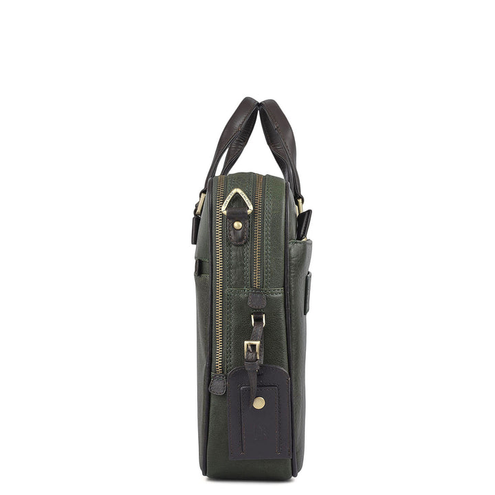 Elephant Pattern Leather Laptop Bag - Green