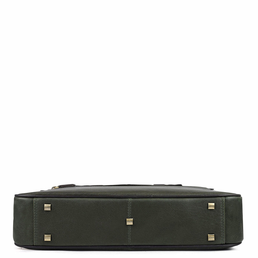 Elephant Pattern Leather Laptop Bag - Green